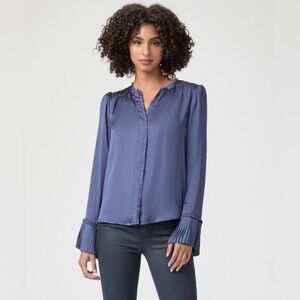 PAIGE NWT Palma Blouse  Amethyst Pleated Cuff Button-Up  Size XS